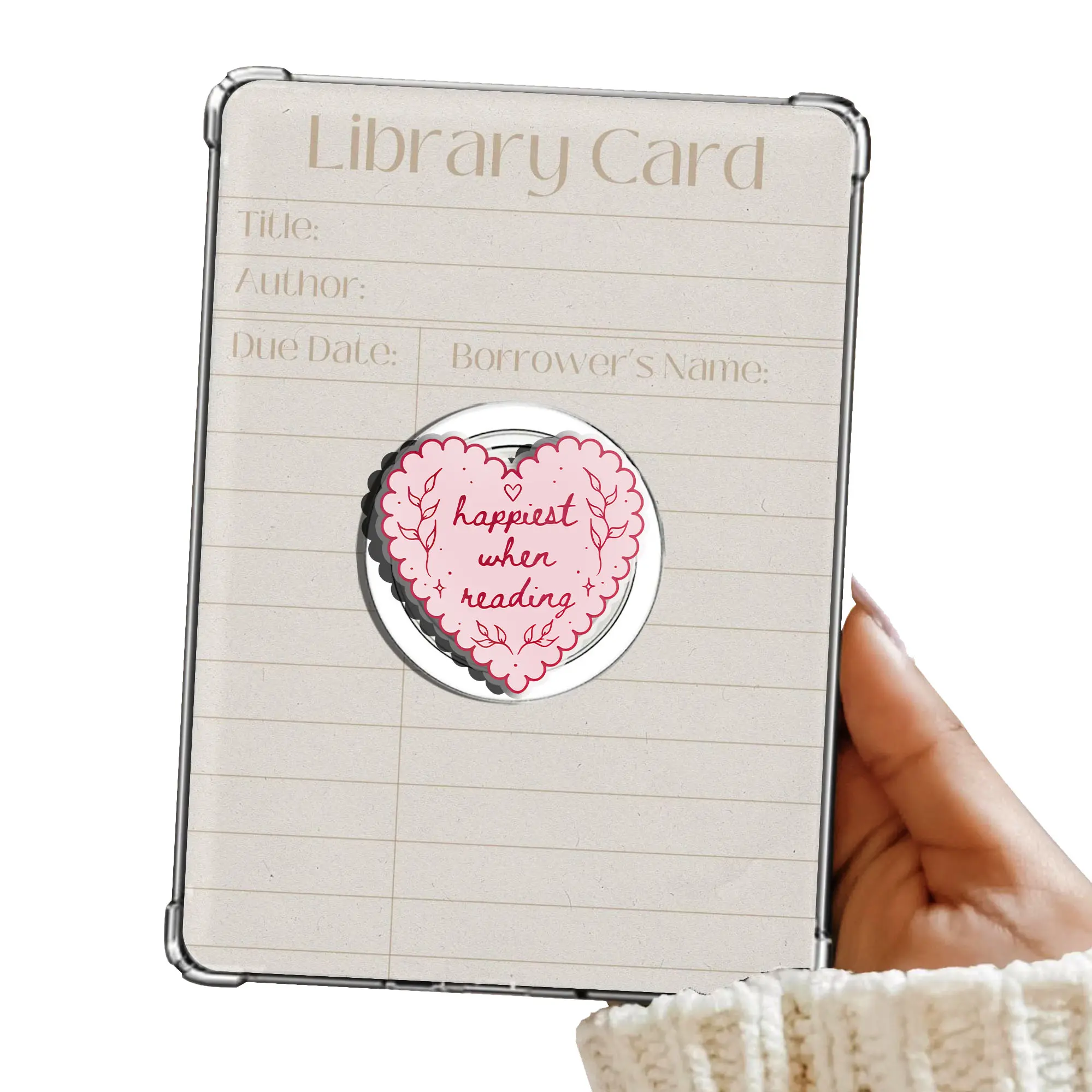 Happiest When Reading Coquette Pink Magnetic Pop Socket Kindle Grip Cute Adorable MagSafe Phone Grip Phone Holder Magnetic Pop Socket Phone Kindle Grip Popsocket