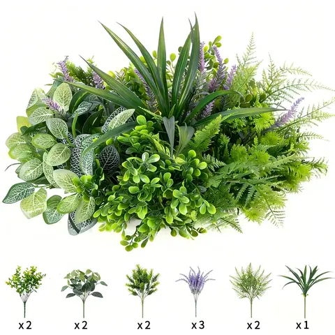 12pcs Garden Artificial Plants, Decorative Plastic Plants, Outdoor UV Resistant Greenery Stems Set, Faux Lavender Fern Shrubs, Faux Plants for DIY Arrangements, Faux Plants For Outdoor Planters