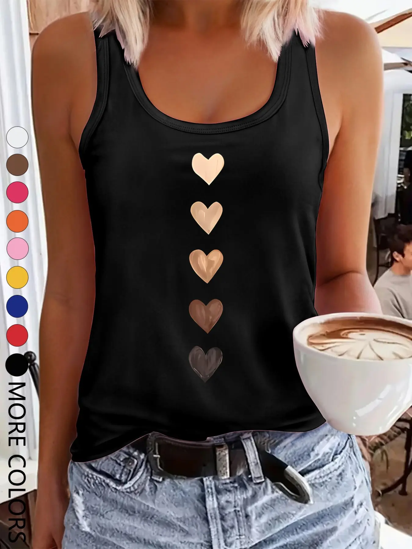 Summer New Fun Hearts Print Sports Tank Top, Women's Denim Yoga Vest, Casual Fitted All-Season Athletic Wear, Sleeveless Gym Tops, Sports Singlet, Activewear Sleeveless, Workout Tank, Sportswear Tank Top