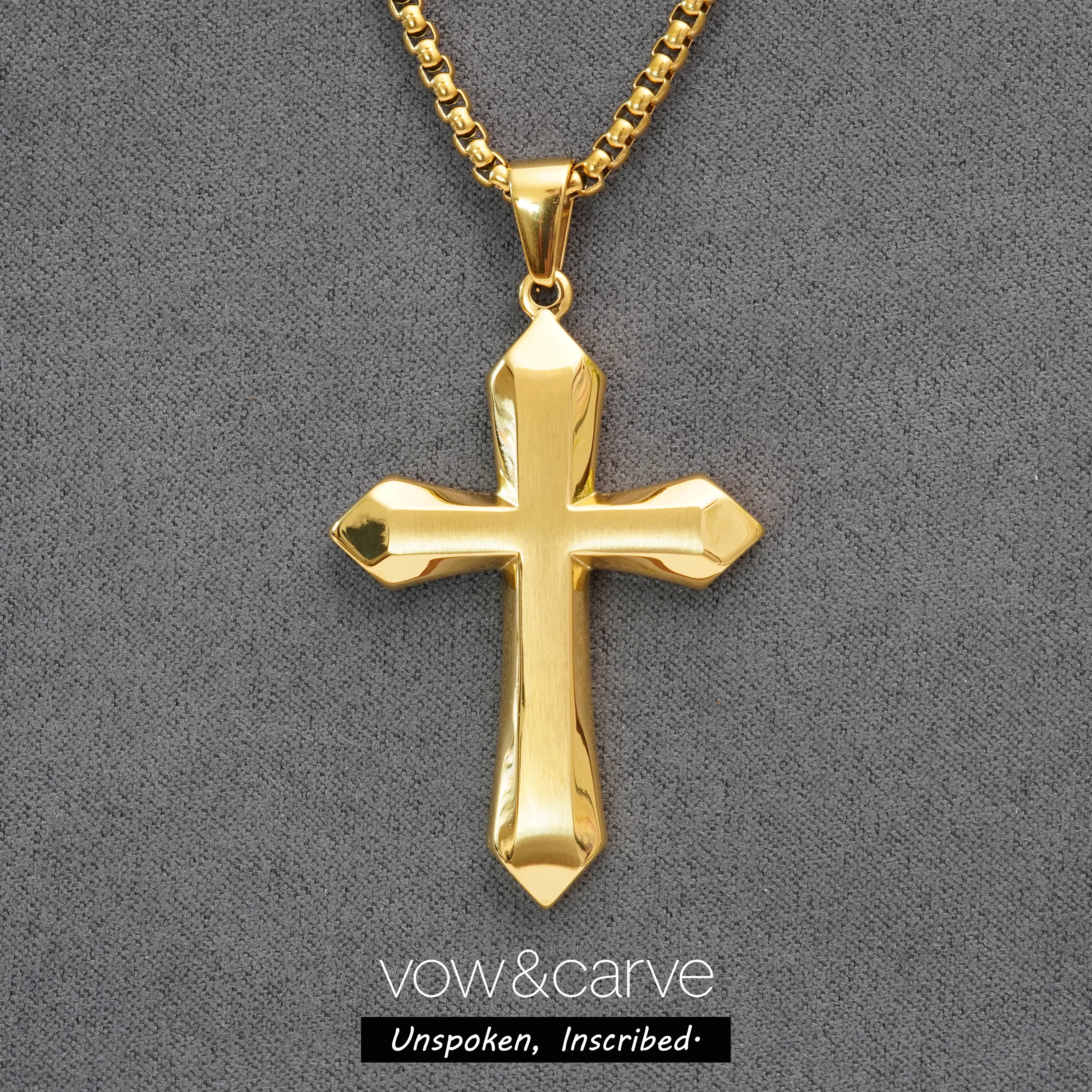 Men's 316L Stainless Steel Gothic Sword Cross Necklace, 18K Gold PVD & Polished Silver 3D Sword Pendant with 4mm Box Chain, Waterproof Punk Streetwear Jewelry, Stainless Steel Necklaces, Crucifix Necklaces