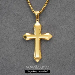 Father's Day Gift | 316L Stainless Steel Gothic Sword Cross Necklace, 18K Gold PVD & Polished Silver 3D Sword Pendant with 4mm Box Chain, Waterproof Punk Streetwear Jewelry, Stainless Steel Necklaces, Crucifix Necklaces