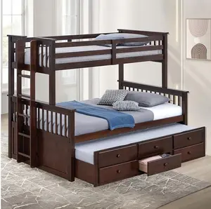 UNIVERSITY Transitional Twin Over Full Bunk Bed with 3 Underbed Drawers Trundle