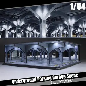 Diorama 1/64 Scale Car Garage Model LED Lighting City Street Underground Parking Lot Workshop Scene Display Model Collection Gift Toy