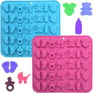 2 Pcs Baby Shower Chocolate Mold-Baby Onesie, Pacifier, Silicone Mold, Baby Feet Molds, Baby Bottle Cradles Molds, Bite Size Chocolate Candy Molds For Cake, Cupcake Decoration
