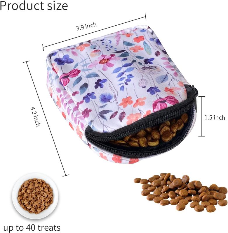 Dog Treat Pouch White Flower Design Portable Snack Reward Dispenser for Pet Training Travel Outdoor Use Safe High Capacity Unique Patterns