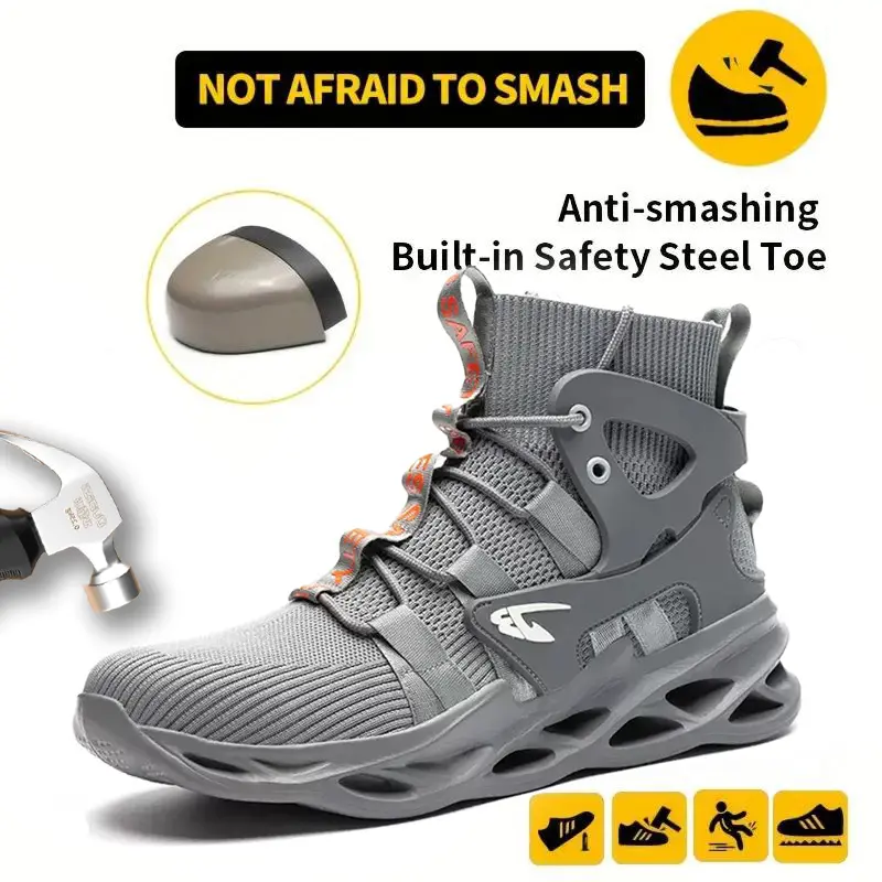Men's Work & Safety Boots, Casual High-Top Steel Toe, Breathable, Anti-Crushing and Electrical Hazard Protection, Work & Safety Footwear, Anti-Collision Work & Safety Footwear
