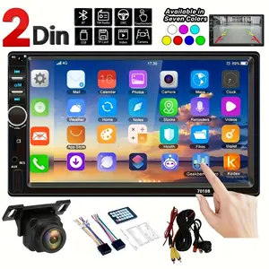 17.78 cm Vehicle Stereo Double Din Radio MP5 Player with Touch Screen, Wireless Handsfree, Mirror Link, USB, AUX, SD, FM Multimedia Receiver, Backup Camera, And Wireless IR Remote Control for Car Audio.