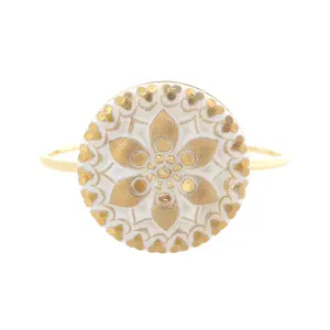 Fiore vintage gold and white glass flower pattern minimalist adjustable bangle