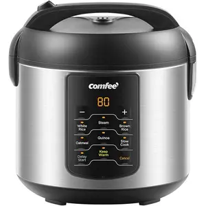 COMFEE' Compact Rice Cooker, 6-in-1 Stainless Steel Multi Cooker, Slow Cooker, Steamer, Saute, and Warmer, 2 QT, 8 Cups Cooked(4 Cups Uncooked), Brown Rice, Quinoa and Oatmeal, 6 One-Touch Programs, Corded Electric