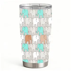 20oz Cute Cartoon Elephant Print Stainless Steel Tumbler， Tumbler with Lid Double Wall Vacuum Insulated Travel Mug