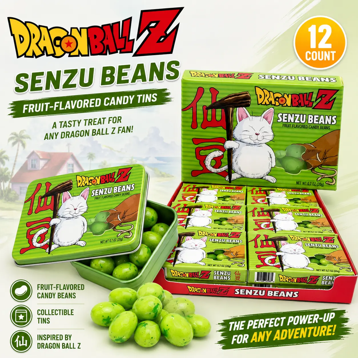 Boston America Dragon Ball Z Senzu Beans Candy 12 Count  Fruit-Flavored Candy Tins | Anime-Inspired Collectible Treats