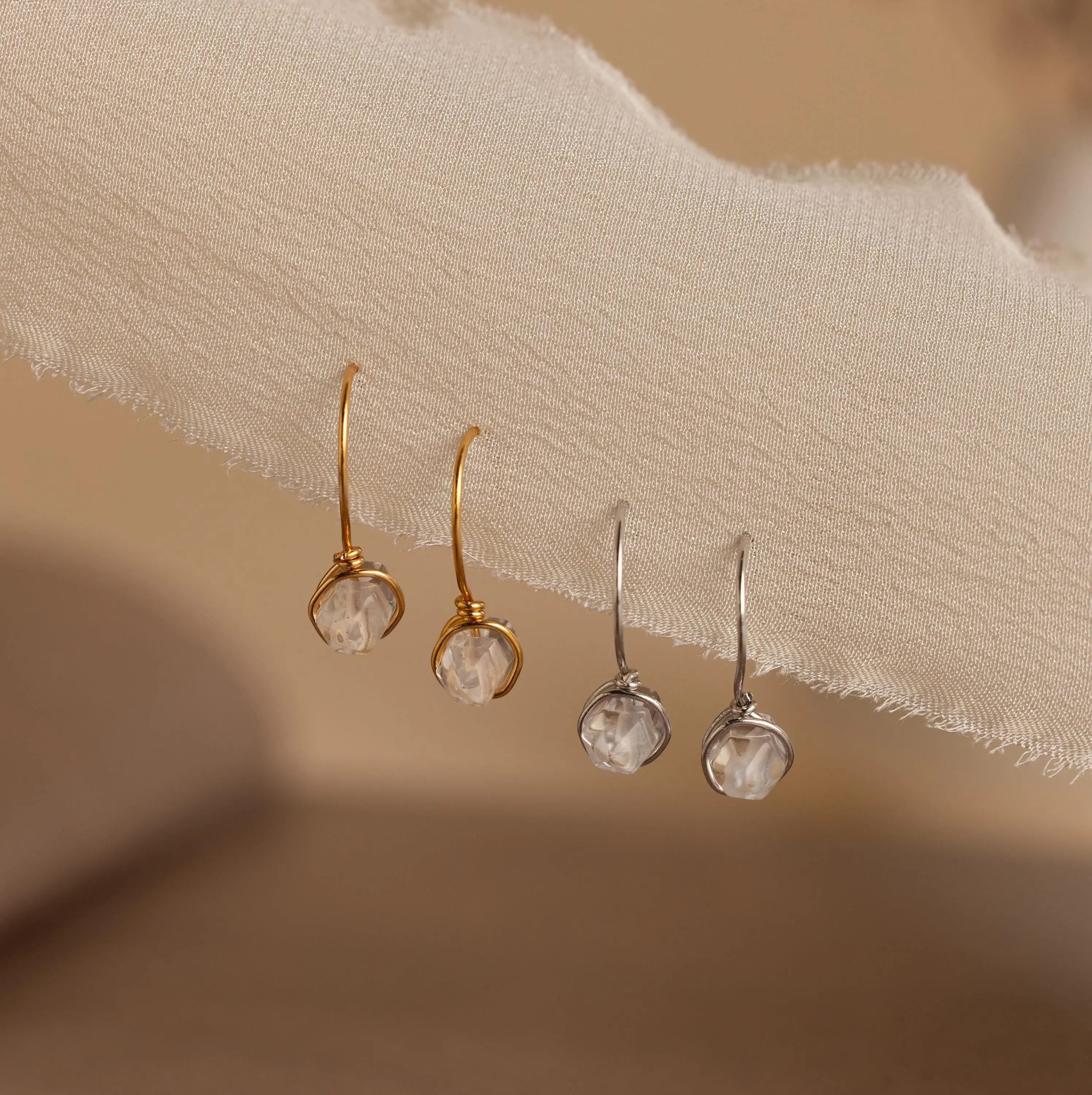 Herkimer Diamond Threaders by Caitlyn Minimalist - Open Huggie Hoop Earrings with Clear Quartz Crystal - Boho Jewelry - Friend Gift