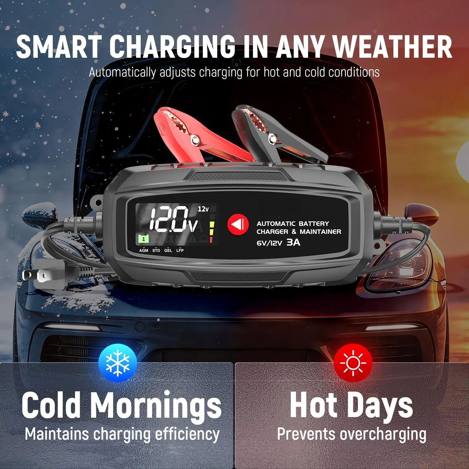 Battery Tender 3 AMP Battery Charger and Maintainer - Automotive Switchable 12V or 6V Smart Automatic for Cars SUVs and Trucks - Lead Acid, AGM, Gel, & Lithium Battery
