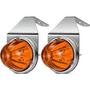 Amber Glass Lens Watermelon Lights with Stainless Steel Bracket Patented Super Bright LED Turn Signal for Kenworth Peterbilt Freightliner IP65 Waterproof