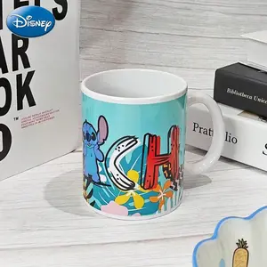 1PC Disney Officially Licensed Lilo & Stitch Angel Cartoon Cute High Value Ceramic Mug Large 11-Ounce Water Milk Oatmeal Coffee Water Office Breakfast Cup Espresso Tea Cup Couple Disney Character Novelty Gift