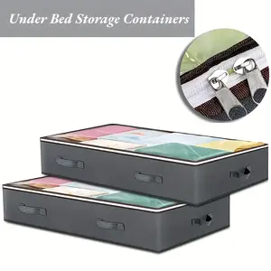 23.78 Gallons, Clear Window, Under-bed Storage Box - Multi-functional Wardrobe Organizer for Toys, Clothes, Blankets, and Quilts - 2-Piece Bedside Storage Set for Bedroom and Dormitory, Under-bed Storage (Compatible with 10,000+ Beds)