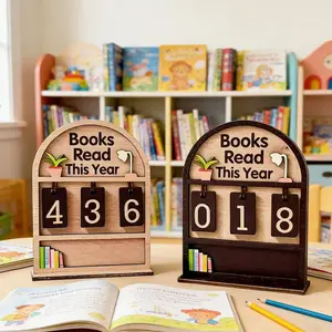 (New)Wooden Annual Reading Count Display Piece, Track Up to 999 Books, DIY Text with Base, Office Book Decor, Home Office Decoration, Gift for Readers & Writers