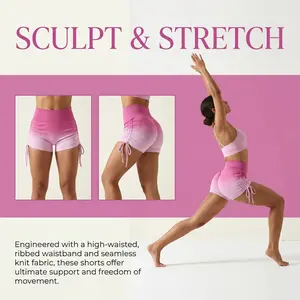 Gradient Shorts for Women High Waist Yoga Pants Lightweight Summer Sports Wear Breathable Stretchable Adjustable Drawstring Perfect for Gym Daily Use Ombre Drawstring Yoga Shorts Butt Lifting Quick Dry Seamless Design Womenswear Bottom Basic Bottom