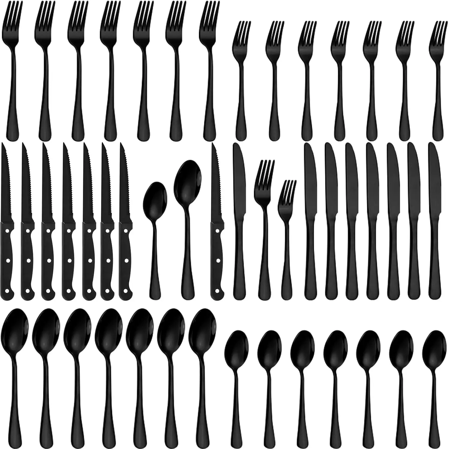 48 Piece Stainless Steel Silverware Set Service for 8, Mirror Tableware Eating Utensils Set for Kitchen, Flatware Set Including Knives，Forks，Spoons And Steak Knives, Dishwasher Safe Cutlery Set