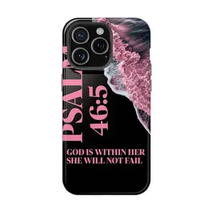 Psalm 46:5 Christian iPhone Case – ‘God Is Within Her’ Pink Ocean Aesthetic | Inspirational Bible Verse Case for Women of Faith | Feminine Spiritual Gift | Cover for IPhone 16 15 14 13 12 SE Max Pro Samsung galaxy, Gift for her