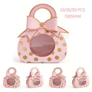 Bowknot Handbag Gold Foil Dot Wedding Favor Boxes,Paper Candy Boxes Treat Bags,Handbag Shape Party Gift Bags,Candy Box with Bow for Wedding Birthday Bridal Shower Party