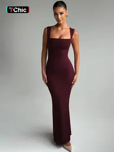 Women's Solid Color Square Neck Bodycon Tank Dress, Elegant Formal Wear Sleeveless Long Dress for Party Club Night Out Holiday Evening, Ladies Summer Clothes