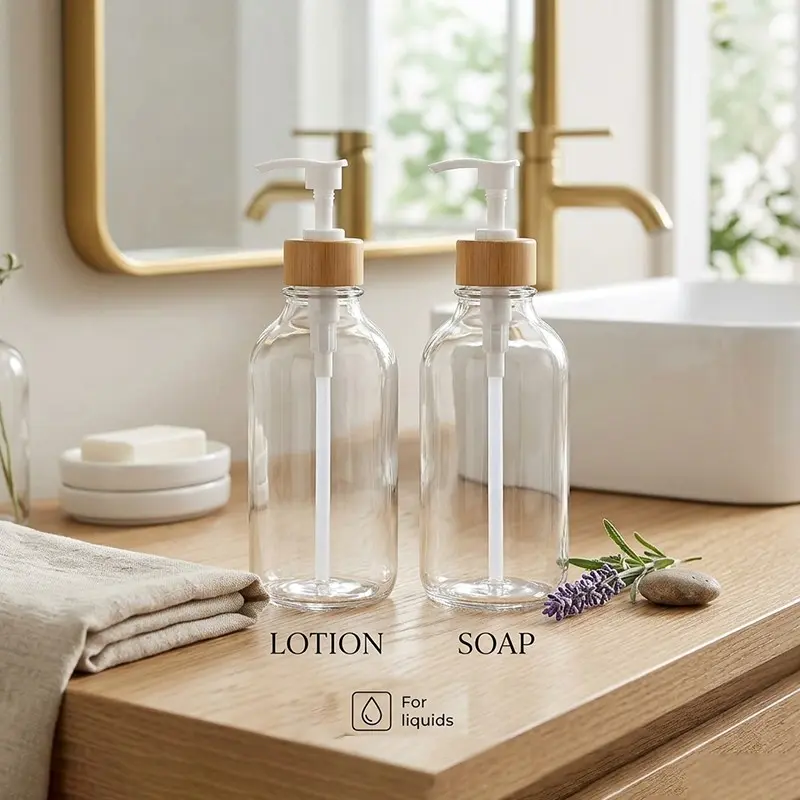 2 Pack Clear Soap Dispenser Set Bathroom Soap and Lotion Dispensers with Pumps, 16-Ounce Plastic Hand and Dish Soap Dispensers for Bathrooms and Kitchens, Refillable Liquid Soap Bottles