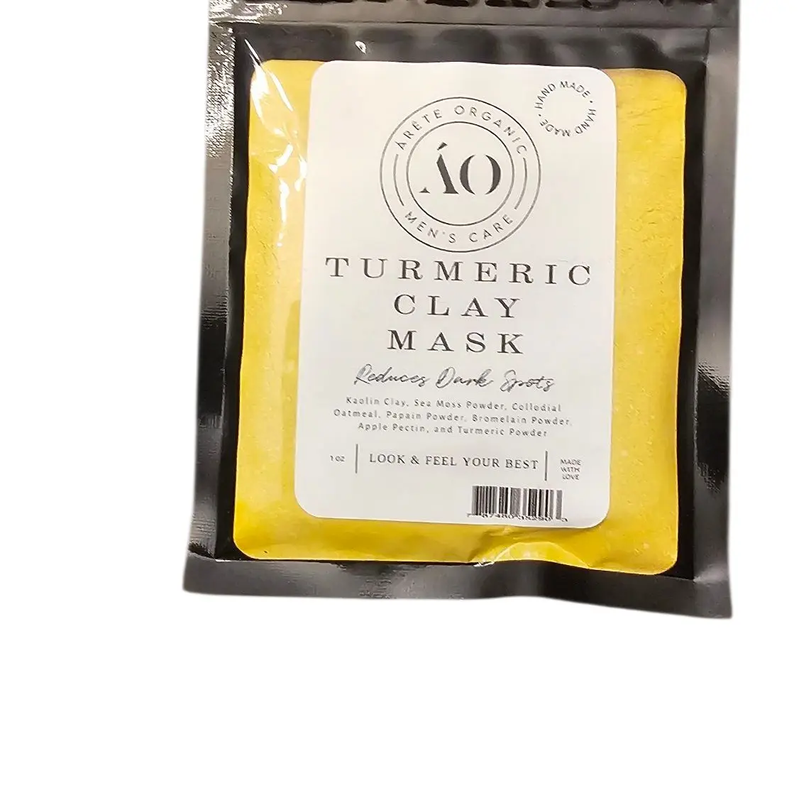 Arete Organic Men's Care Turmeric Clay Mask with Aloe Vera Gel Powder for Skin Repair and Soothing Benefits