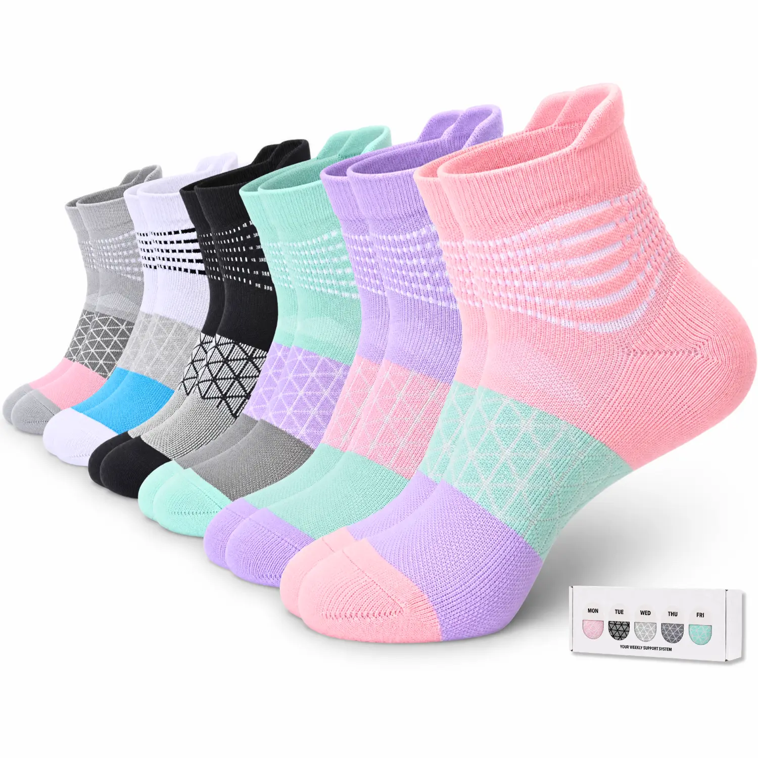 IRAMY 6 Pairs Multipack Unisex Compression Ankle Socks for Men & Women – Cushioned Arch Support, 6-Ring Elastic Design, Soft, Stretchy, Breathable & Moisture-Wicking, All-Season Comfort for Running, Gym, Work & Daily Wear