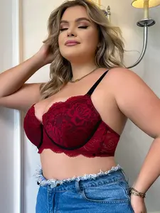 New Lace Plus Size Bra, European Style Adjustable Push-Up, Steel Ring Support, Ruched Design, Comfortable Everyday Wear