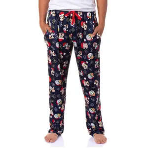 Disney Men's Mickey and Friends Santa Hat AOP Holiday Design Adult Lounge Sleep Pajama Pants with Elastic Waistband