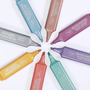 8 Color Flash Highlighter Pens with Glitter, High Aesthetic Student Focus Markers, Slanted Tip for Underlining, Perfect for Notes and Study