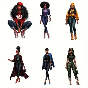 6pcs Black Woman Custom Designs Heat Transfer Sticker, DIY Iron-On Decals For Clothes, T-Shirt Making, Pillow Decorating, Clothing Supplies & Appliques, Handmade Crafts