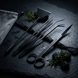 Aquarium Aquascape Tools Kit, 4 in 1 Anti-Rust Aquatic Plant Aquascaping Tool Stainless Steel Black Tweezers Scissors Spatula for Aquarium Tank Clean Fish Tank Aquascape Tools Sets (Black)