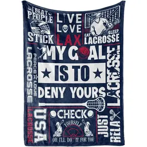 Lacrosse Gifts for Boys Throw, My Goal is to Deny Yours Flannel Blankets for Men 50" x 65"
