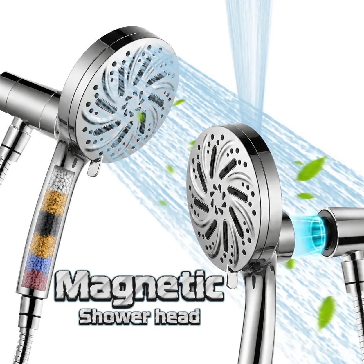 Magnetic Filtered Shower head, 5-Inch Premium ABS Face, 9 Modes (8 Spray Settings + 1 Power Jet), 59" Hose, Anti-Clog, Adjustable Angle,High Pressure Water Spray with Rainfall Massage Pulse Spray,New Home, Apartment Essentials, moving essentials