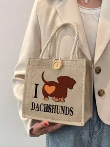 Women's Multifunctional Handbag with Sausage Dog Pattern, Perfect for Weddings, Birthdays, Beaches, Teachers' Day Gifts