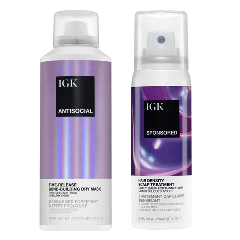 IGK ANTISOCIAL + SPONSORED BUNDLE | Bond-Building Hair Mask & Hair Density Scalp Serum | Longer Hair | Prevents Breakage + Softens + Shine + Denser Looking Hair | 250ml | 7.1 oz Conditioner Haircare