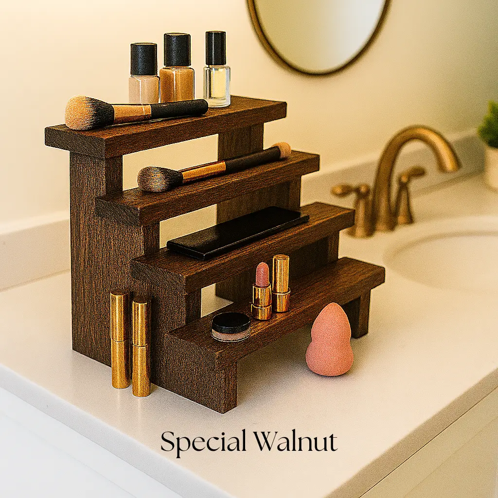Rustic Wooden Makeup Stand | 3-Tier Farmhouse Organizer for Bathroom & Vanity