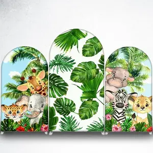 15-day delivery Tropical Safari Animals Arch Backdrop Cover for Jungle Theme Birthday Party Photo Booth