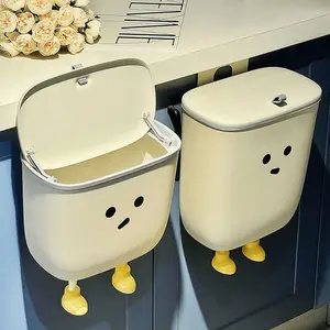 Wall-Mounted Kitchen Trash Can with Sliding Flap Cover - Cute Face Design, Durable Plastic, Space-Saving Hands-Free Operation, No Electricity Needed for Home & Office Use, Trash Cans for Kitchen, Playful Design, Easyclean Material