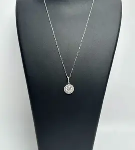 2ct White Gold Plated Halo Moissanite Solitaire Pendant Necklace J