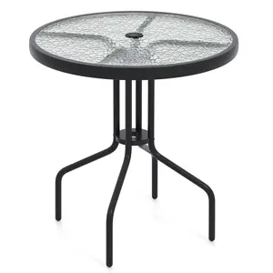 COSTWAY - 27.5 Inch Round Patio Dining Table with Rippled Tempered Glass Top for Backyard