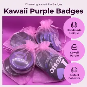 Bundle of 10 or 20 Handmade Purple kawaii-Themed 2.25" Button Badge Pins Lot - Cute Designs for Bags Jackets & Collectibles