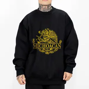 Chicano Clothing Mexican Clothes Lowrider Clothes Style Gold Design Oversized Graphic Tee Medium Heavy Sweatshirt Hoodie for Men & Women Michoacan Design Unisex Polyester