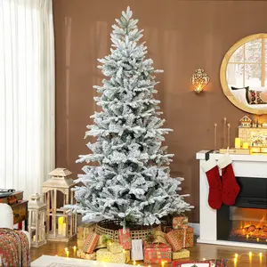 7.5 ft Artificial Frosted Christmas Tree - Wide Full Spruce with Realistic Branches, Hinged Xmas Tree for Easy Home Festive Decoration Assembly