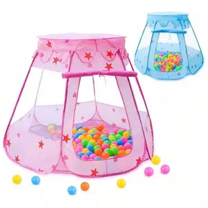 1pcs Hexagon Children'S Tent Game House With Fence Indoor/Outdoor Princess Tent & Ocean Ball Pool, Foldable Fabric (No ball) Playhouse