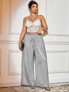 Silver Color Sequin Wide Leg Pants, Luxurious Street Style, Eye-Catching Sparkle, Slimming Wide Leg, Party Essential
