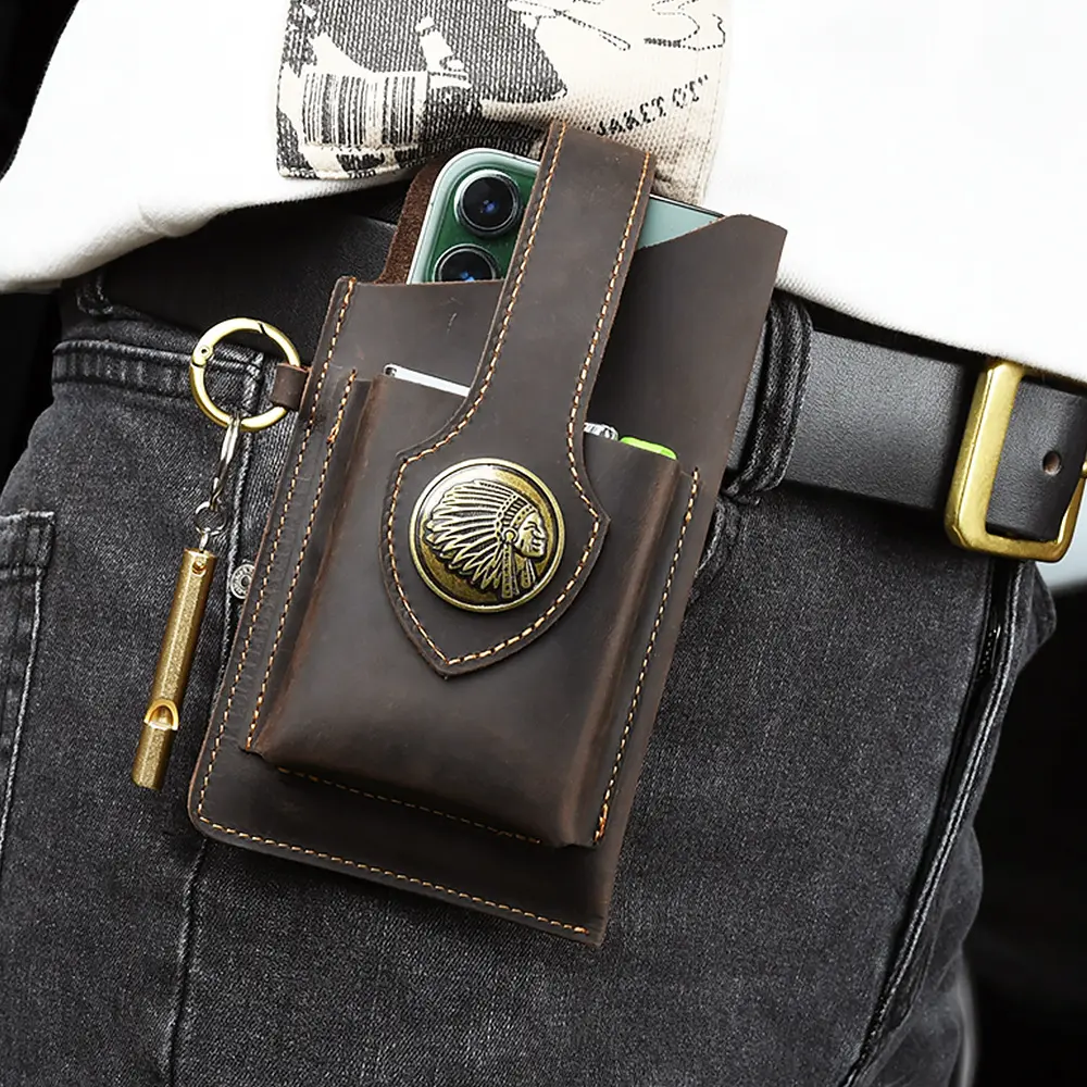Phone Belt Bag Men's Wild Horse & Cattle hide phone waist pack - Outdoor Belt Bag with Phone Compatibility for, Camping, Hunting - Hands-Free Convenience, Belt-Worn Design (Style for outdoor Activities)