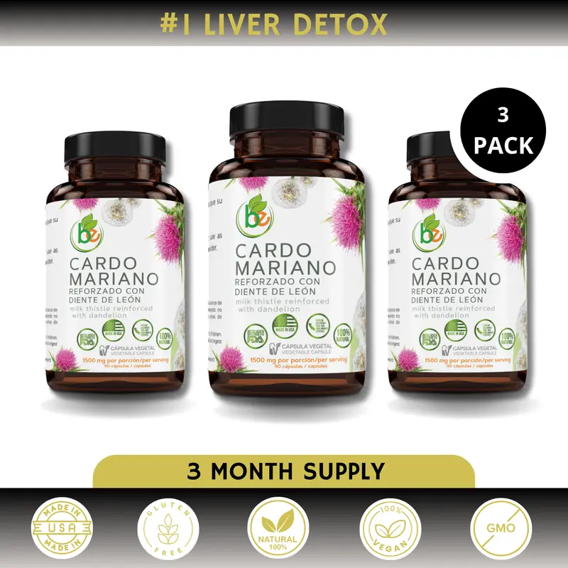 VIRAL Cardo Mariano 3 Pack - 90 Vegetable Capsules, 1500mg per Serving, 3 Month Supply, Root Liver Health Support, 100% Natural, Vegan, Made in USA Vegetarian Supplement Healthcare